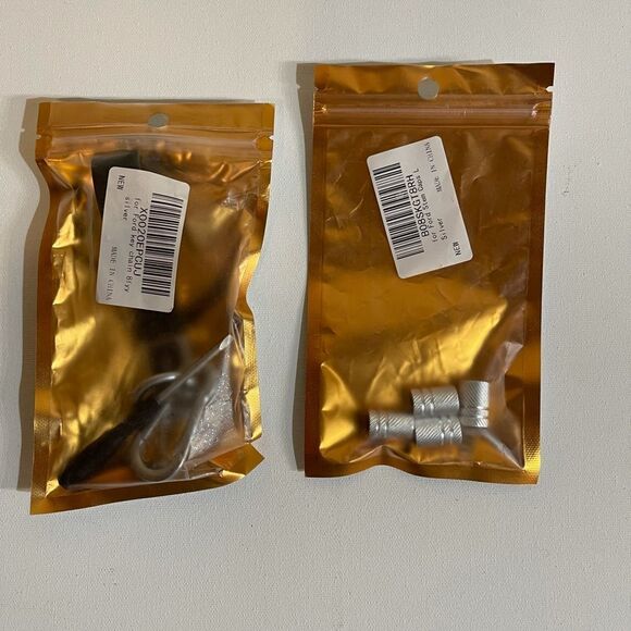 Ford logo fob Keychain black leather and set of 4 valve Stem caps silver NWT - Picture 6 of 6